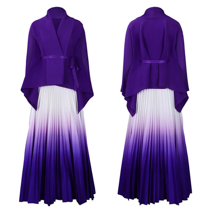 C8610 African plus size Women's Spring New Fashion Strap Bat Sleeve Top Gradient Color-changing Skirt Two-piece Set