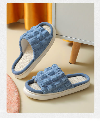 Japanese Linen Slippers for Women Spring & Fall Home Indoor Puff Cotton and Linen Silent Non-Slip Thick-Soled Bathroom Slippers for Men Wholesale
