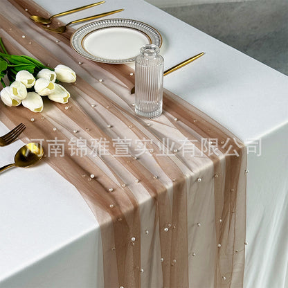 Amazon Pearl Tulle Lace Table Runner Wedding Party Outdoor Decoration Tablecloth Amazon Manufacturer Supply