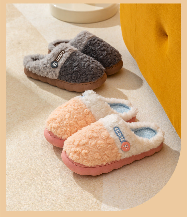 Cotton Slippers for Women, Autumn and Winter New Color Matching Home Indoor Non-Slip Warm Home Thick-Soled Plush Slippers for Men