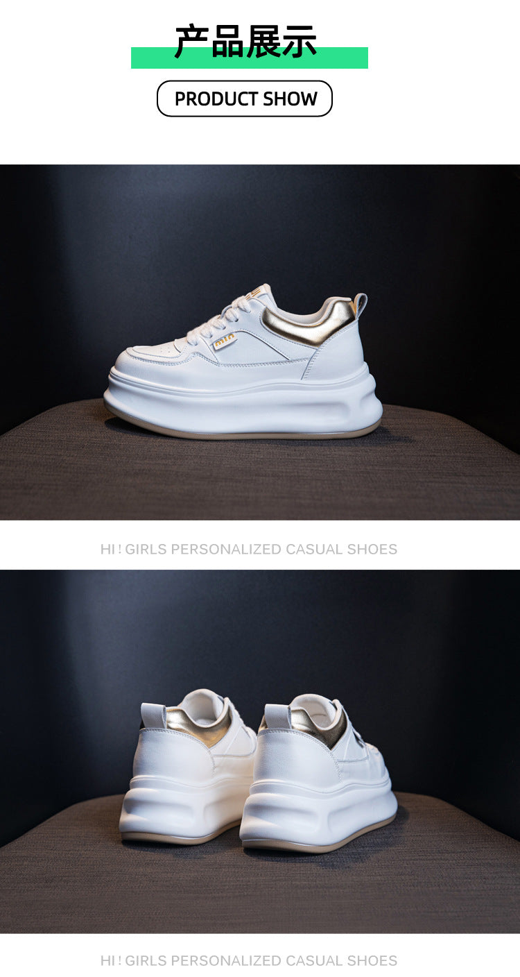 Thick-Soled White Sneakers for Women 2026 Spring and Autumn Hot-Selling Genuine Leather Breathable Sneakers for Women, Super Popular Versatile Casual Platform Shoes