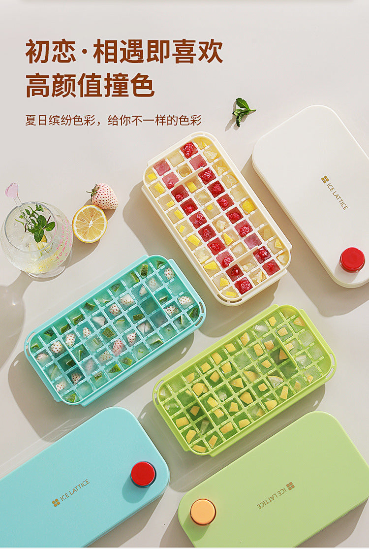 Ice Cube Mold Food Grade Household Pressed Ice Tray Large Capacity Ice Cube Storage Box Refrigerator Homemade Frozen Ice Artifact