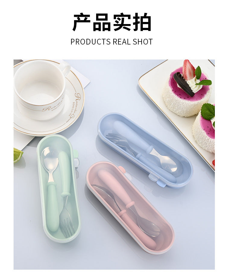 Children's 304 stainless steel fork spoon suit baby complementary food training eating spoon portable feeding tableware spoon