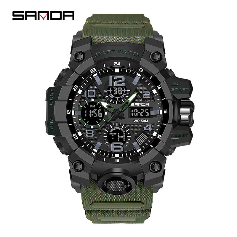 Sanda Hot-Selling Watch Korean Version Student Party Multi-Functional Waterproof Alarm Clock Electronic Watch Cool Dual Display Luminous Sports Watch by PDG ibma
