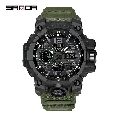 Sanda Hot-Selling Watch Korean Version Student Party Multi-Functional Waterproof Alarm Clock Electronic Watch Cool Dual Display Luminous Sports Watch by PDG ibma