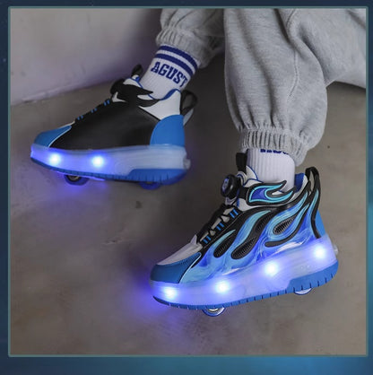 Children's Heelys Shoes, Retractable and Lighted, Boys' Flying Shoes with Wheels, Primary School Students' Roller Skate Shoes