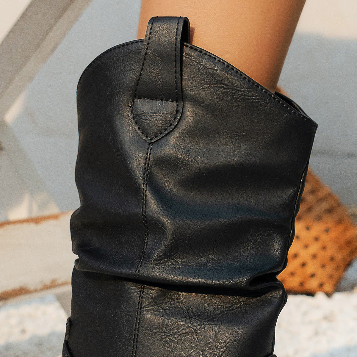 Boots Pleated One-Foot High Heel Mid-Helper Western Cowboy Women's Boots Mid-Helper Boots Fashion Women's Boots