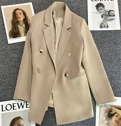Green Metal Buckle Korean Style 2024 Spring and Autumn New Milk White Suit Jacket Women's Casual All-match High-end Suit