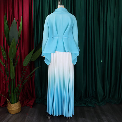 C8610 African plus size Women's Spring New Fashion Strap Bat Sleeve Top Gradient Color-changing Skirt Two-piece Set