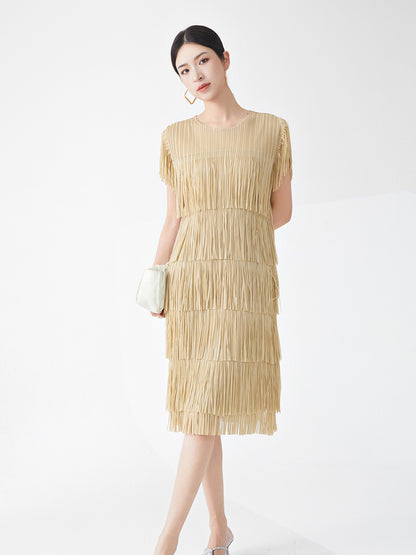 Miyake Hot Selling Dress Commuting Women's Summer Design Niche Drape Temperament Fashionable Elegant Tassel Midi Skirt