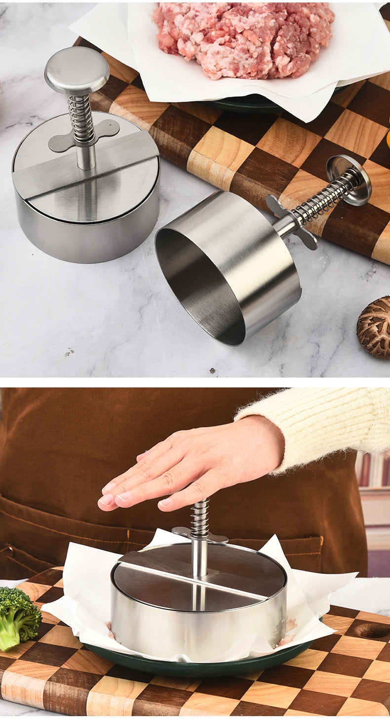 Amazon Hamburger Meat Press Push-Type Round 304 Stainless Steel Manual Meat Press Mold Household Kitchen Tools