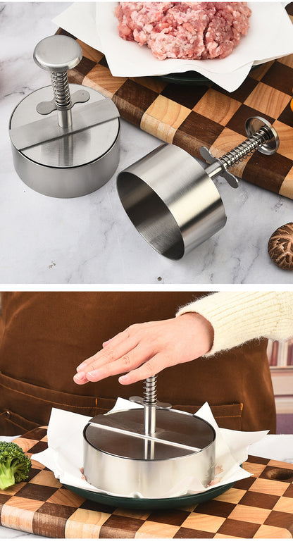 Amazon Hamburger Meat Press Push-Type Round 304 Stainless Steel Manual Meat Press Mold Household Kitchen Tools