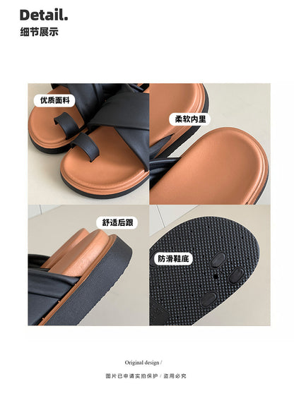 Thick-bottom Slippers Women's 2025 Summer New Beach Outer Wear Cross-belt Cross-border Foreign Trade Flat Beach Sandals