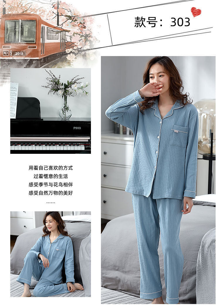 Autumn and Winter Women's 100 Pure Cotton Pajamas Women's Loose Cardigan for Middle-aged and Elderly Mothers Spring and Autumn Long-sleeved Casual Home Clothes