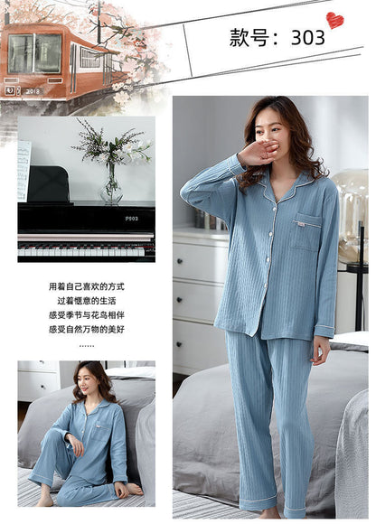 Autumn and Winter Women's 100 Pure Cotton Pajamas Women's Loose Cardigan for Middle-aged and Elderly Mothers Spring and Autumn Long-sleeved Casual Home Clothes
