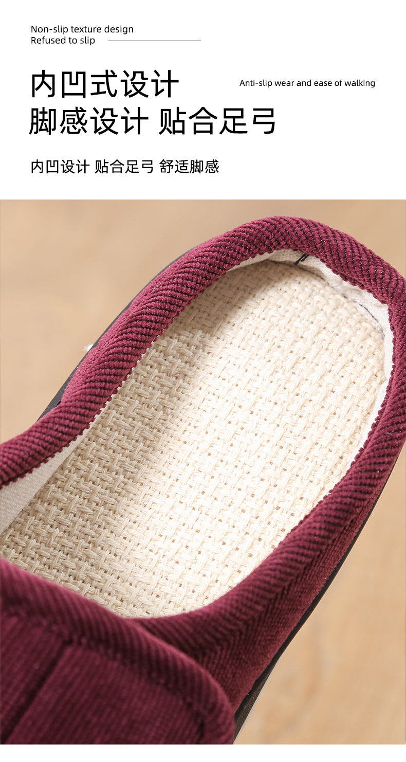 Factory direct wholesale Velcro loose feet wide fat swollen adjust middle-aged men's and women's cloth shoes linen slippers foreign trade