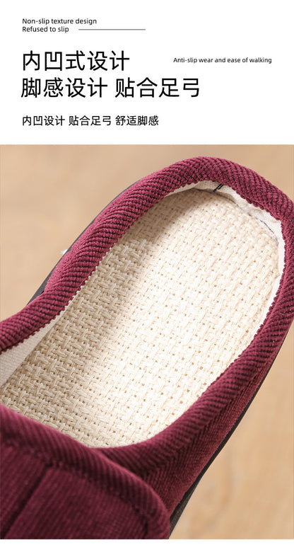 Factory direct wholesale Velcro loose feet wide fat swollen adjust middle-aged men's and women's cloth shoes linen slippers foreign trade