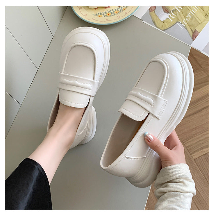 Thick-Soled Loafers British Style Slip-On White Shoes for Women 2025 New Versatile Toe-Toe Shoes Cross-Border Foreign Trade Women's Shoes