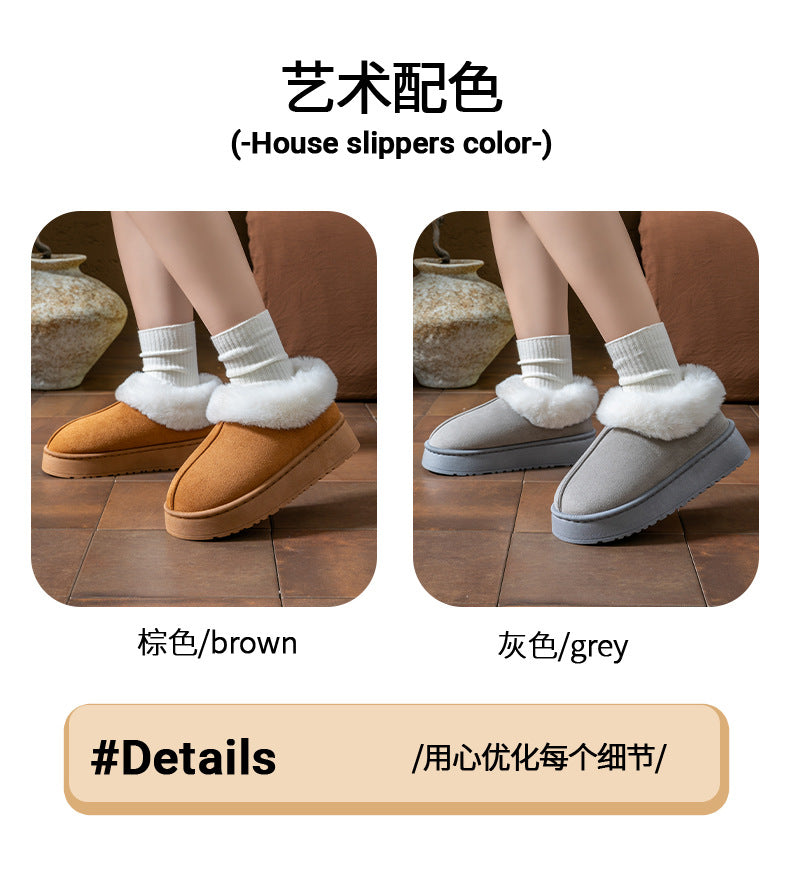 Cotton Slippers for Women in Autumn and Winter, Warm Outer Wear, Thick-Soled Velvet, Non-Slip Bags, Comfortable Home Indoor High-Heeled Cotton Shoes