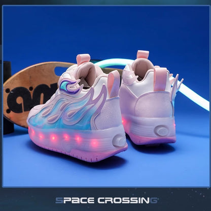 Children's Heelys Shoes, Retractable and Lighted, Boys' Flying Shoes with Wheels, Primary School Students' Roller Skate Shoes