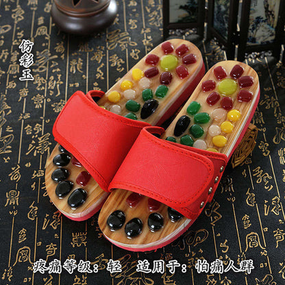 Home Foot Imitation Colored Jade Health Massage Slippers Acupoint Foot Massage Shoes Men's Massage Shoes Wear-Resistant Sandals Women's Summer