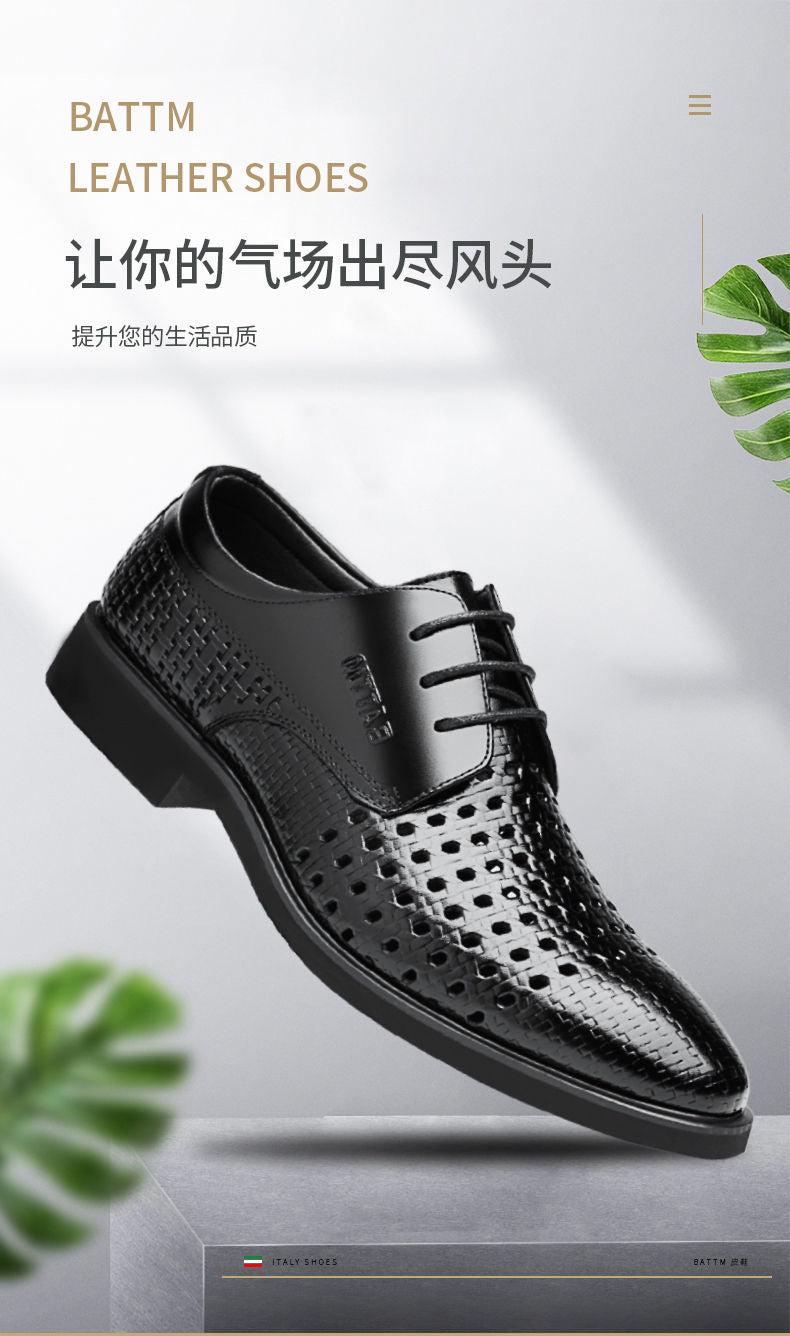 Ba Totem Summer Men's Shoes Genuine Leather Hollow Breathable Leather Shoes Men's Shoes Men's Korean Fashionable Business Dress Shoes Men's