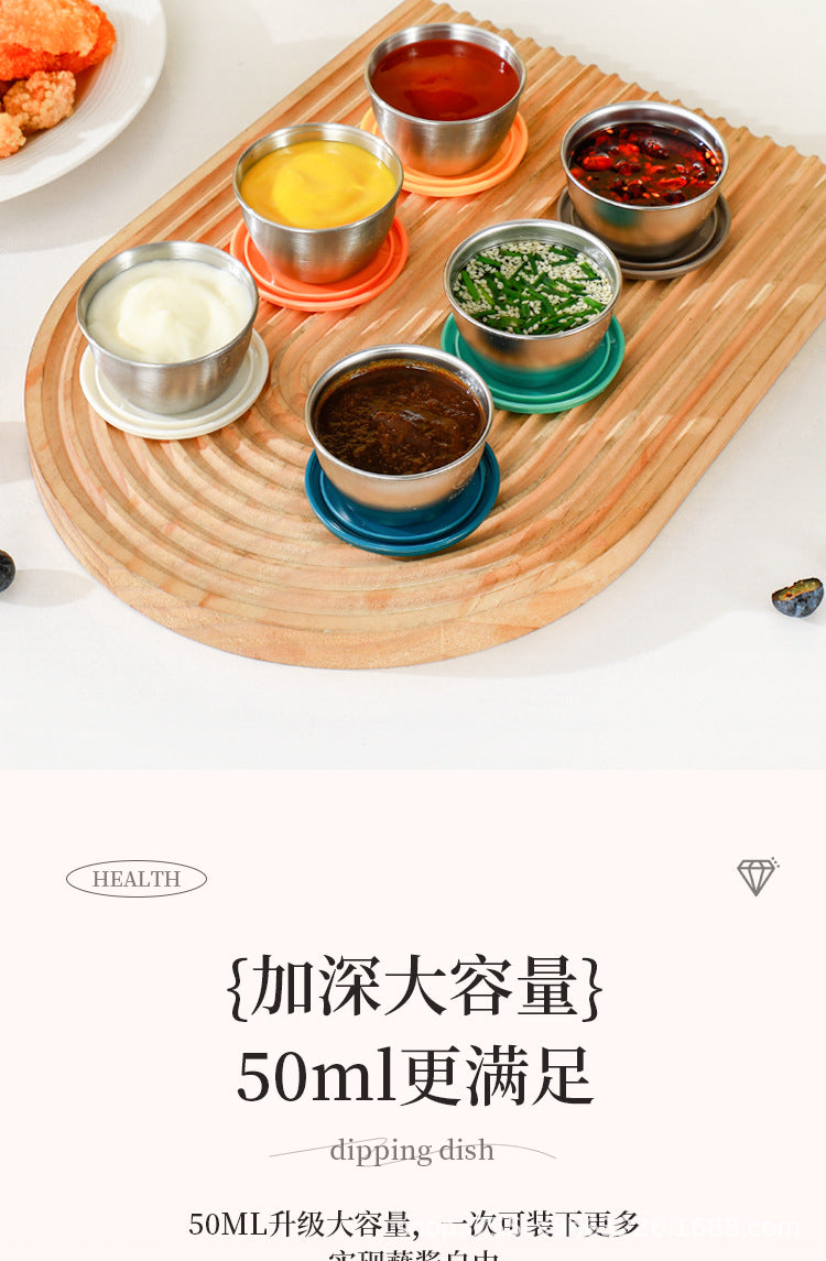 Cross-border 304 stainless steel sauce cup with lid 60ML spill-proof PE lid seasoning dish dipping cup