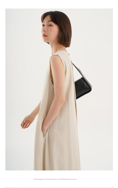 Korean Chic2026 Summer French Design Loose Backless Sleeveless Vest Dress Casual Age-Reducing Long Dress