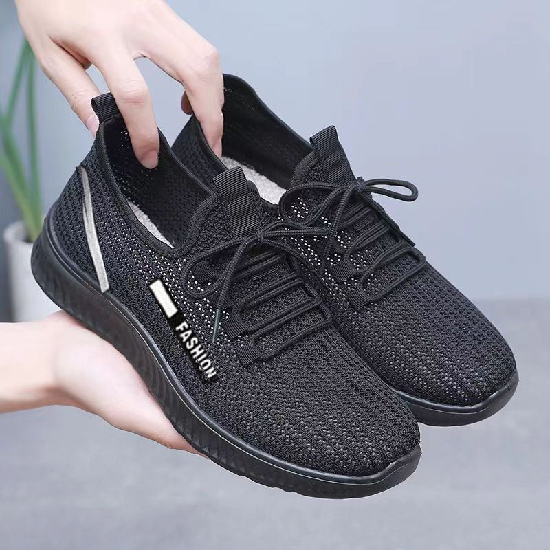 Cross-Border Black Sneakers for Women, Non-Slip, Soft-Soled, Comfortable Women's Shoes, Versatile Square Dance Shoes, Mom Shoes, Kitchen Shoes, Flat Shoes