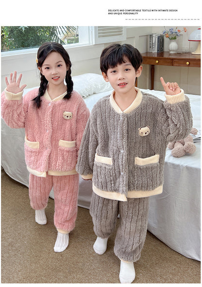 Boys and Girls Pajamas Cotton Velvet Home Clothes Autumn and Winter Children's Winter Pajamas Western Style Thickened Pajamas