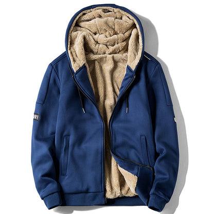 Autumn and Winter New Casual Cardigan Sweater Men's fleece-lined Hooded Men's Sweater Loose Sports Zipper Knitted Jacket