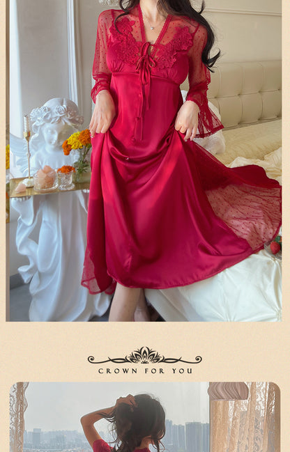 Sexy Pajamas Women's dress Ice Silk French Court with Chest Pad Pure Desire Fairy Nightdress 2025 New Summer
