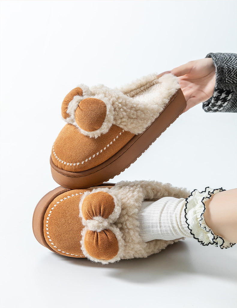 Cute Thick-Soled Cotton Slippers for Women in Autumn and Winter, Indoor Non-Slip Warm Soft Thick-Soled Furry Slippers for Postpartum Period