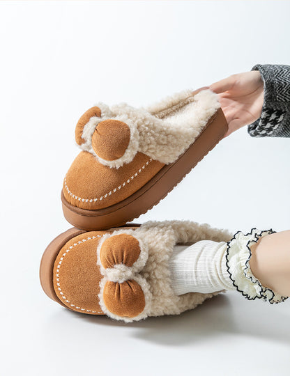 Cute Thick-Soled Cotton Slippers for Women in Autumn and Winter, Indoor Non-Slip Warm Soft Thick-Soled Furry Slippers for Postpartum Period