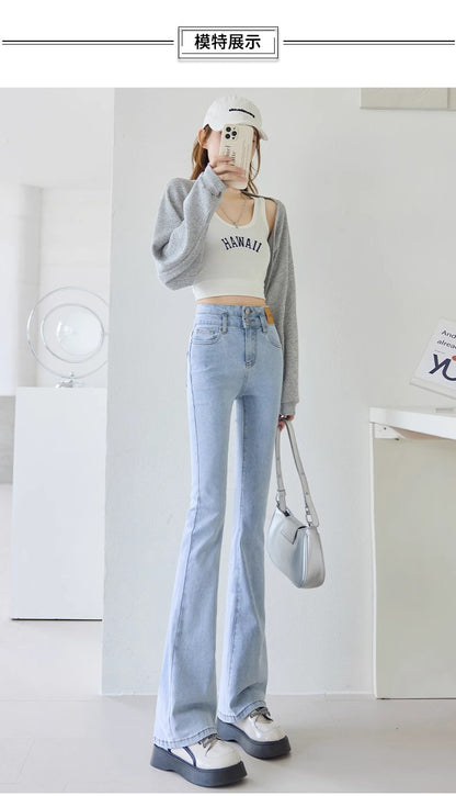 Light-Colored Flared Jeans for Women, 2026 New Summer Thin High-Waisted Slim-Fit Stretchy Spring and Autumn Bootcut Pants