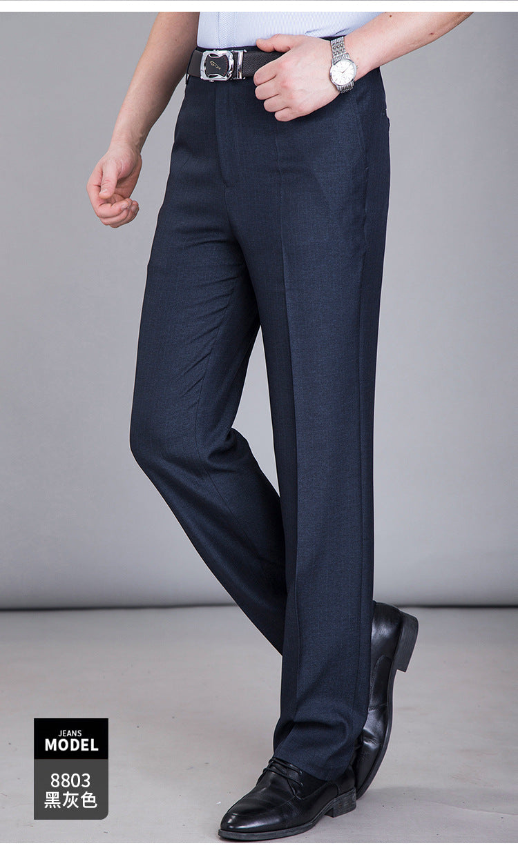 2025 New Summer Thin Mulberry Silk Middle-Aged Business Casual Straight Loose Wrinkle-Free Men's Pants