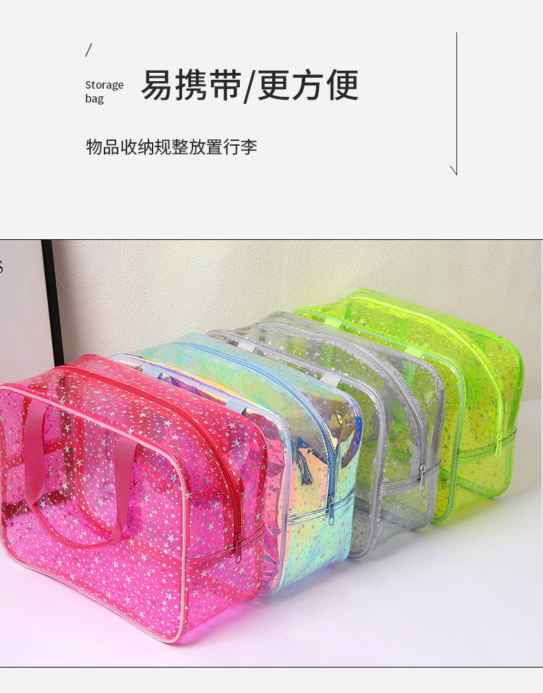New Pvc Toiletry Makeup Brush Travel Zipper Tote Bag Cosmetic Small Star Makeup Bag Convenient and Large Capacity