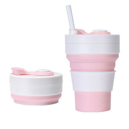 Cross-border folding cup outdoor travel convenient straw folding cup Silicone Collapsible Cup