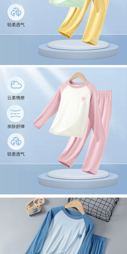 Children's Home Clothes Spring and Summer Modal Long Sleeve Trousers Pajamas suit Boys and Girls Shoulder Cooler Air-conditioning Clothes
