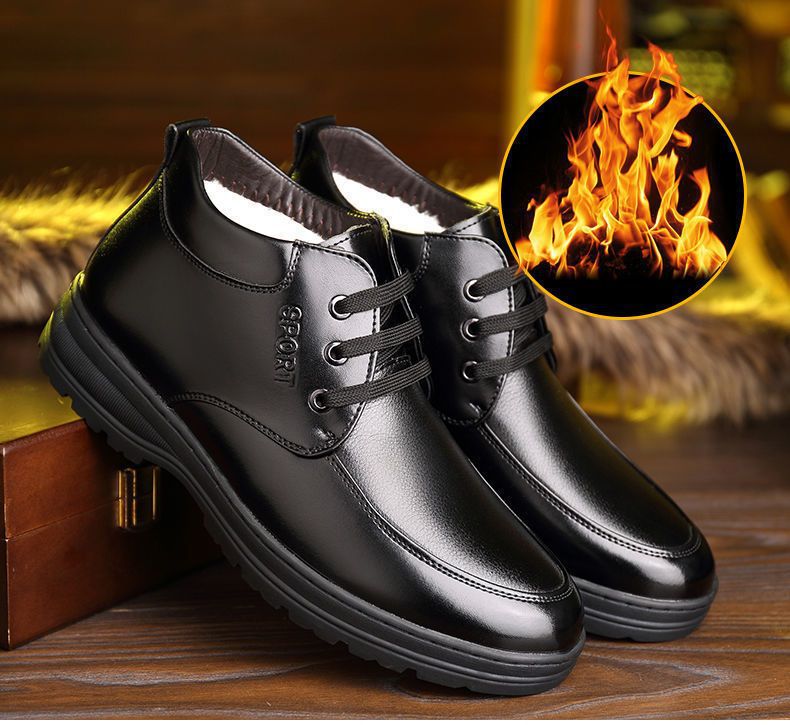 [Genuine leather cowhide] men's cotton shoes winter fleece-lined casual leather shoes non-slip waterproof middle-aged and elderly dad shoes