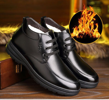 [Genuine leather cowhide] men's cotton shoes winter fleece-lined casual leather shoes non-slip waterproof middle-aged and elderly dad shoes