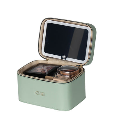 Cross-Border Led Mirror Travel Makeup Bag, Makeup Mirror, Cosmetics Portable Large-Capacity Makeup Case, Hand-Held Beauty Bag
