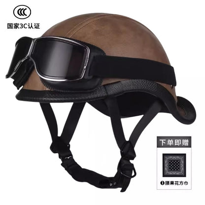 New National Standard 3C Retro Flip-Up Helmet for Women, Motorcycle Half-Helmet for Men, Electric Scooter Helmet, Cruiser Helmet for Riding