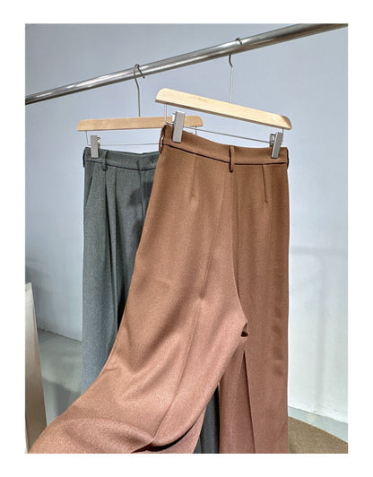 Spring and Autumn New Style Old Money Style Brown Coffee Color Suit Pants for Women, Wide-Leg Pants with Drape Effect, Slimming, Extended Length for Tall Individuals, Straight-Leg Pants