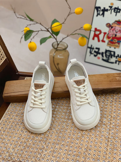 Genuine Leather Retro Sneakers for Women 2025 Spring & Fall New Niche High-Bottom Soft-Soled White Shoes Flats-Soled Sports and Casual Shoes
