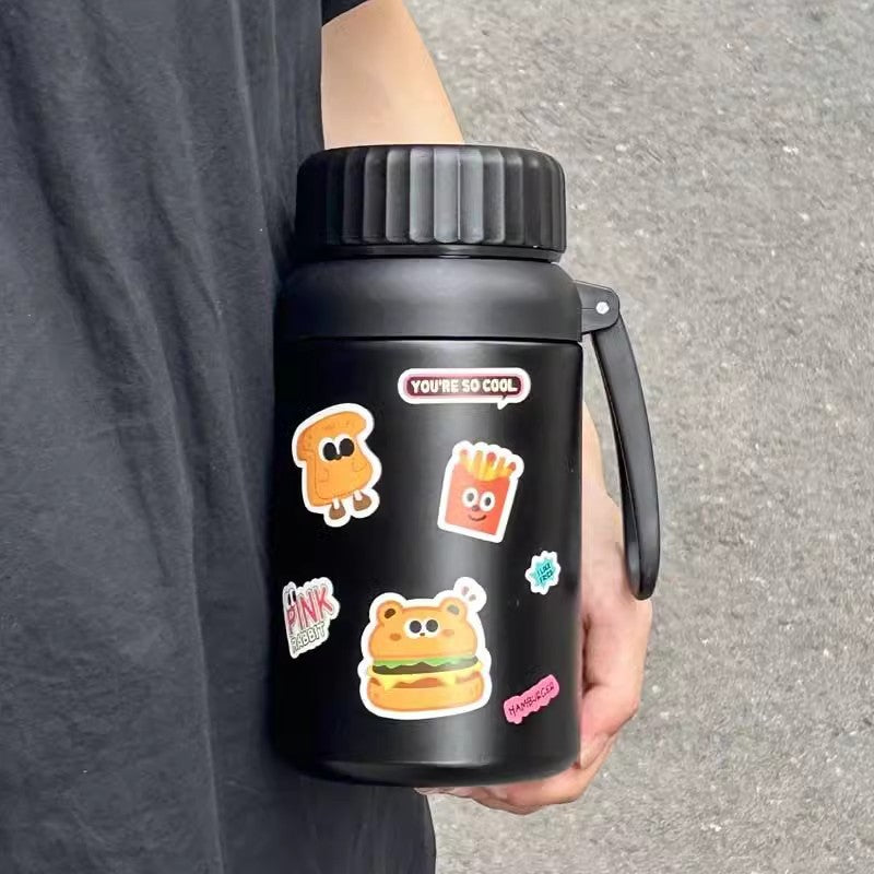 Cartoon cute high-value large-capacity new thermos stainless steel outdoor sports portable rope coffee cup