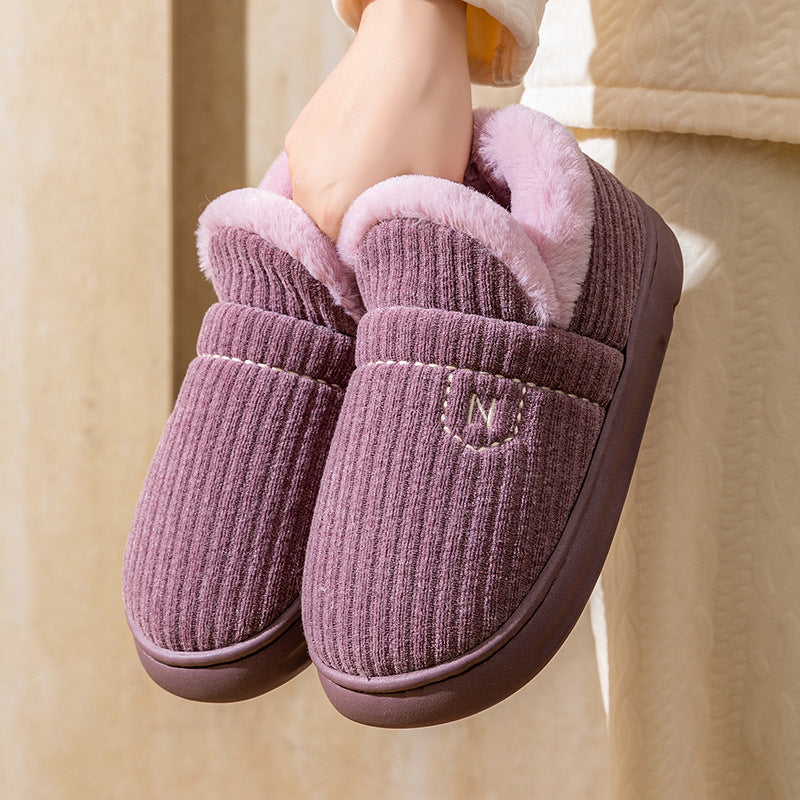 Letuo's New Winter Bag-Heeled Cotton Shoes for Women, Home Indoor and Outdoor Thick-Soled Non-Slip Soft-Soled Couple's Furry Shoes for Men