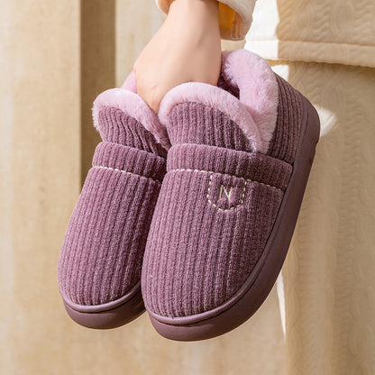 Letuo's New Winter Bag-Heeled Cotton Shoes for Women, Home Indoor and Outdoor Thick-Soled Non-Slip Soft-Soled Couple's Furry Shoes for Men