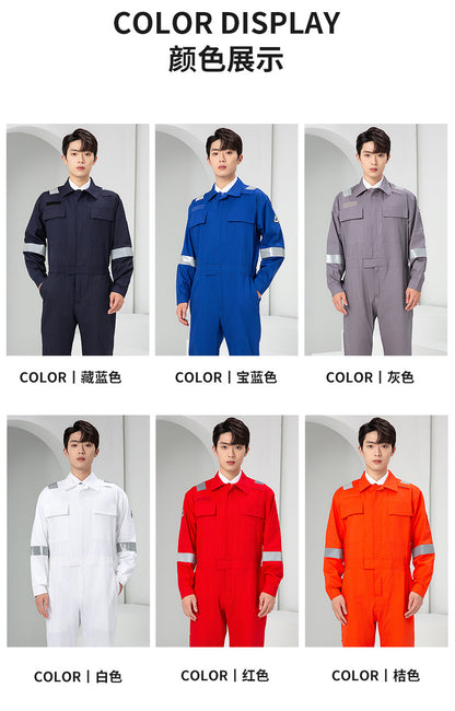 Marine Crew Reflective Strip Pure Cotton Overalls Long-sleeved Men's Summer Wear-resistant Electric Welding Shipyard Workshop Labor Insurance Clothing