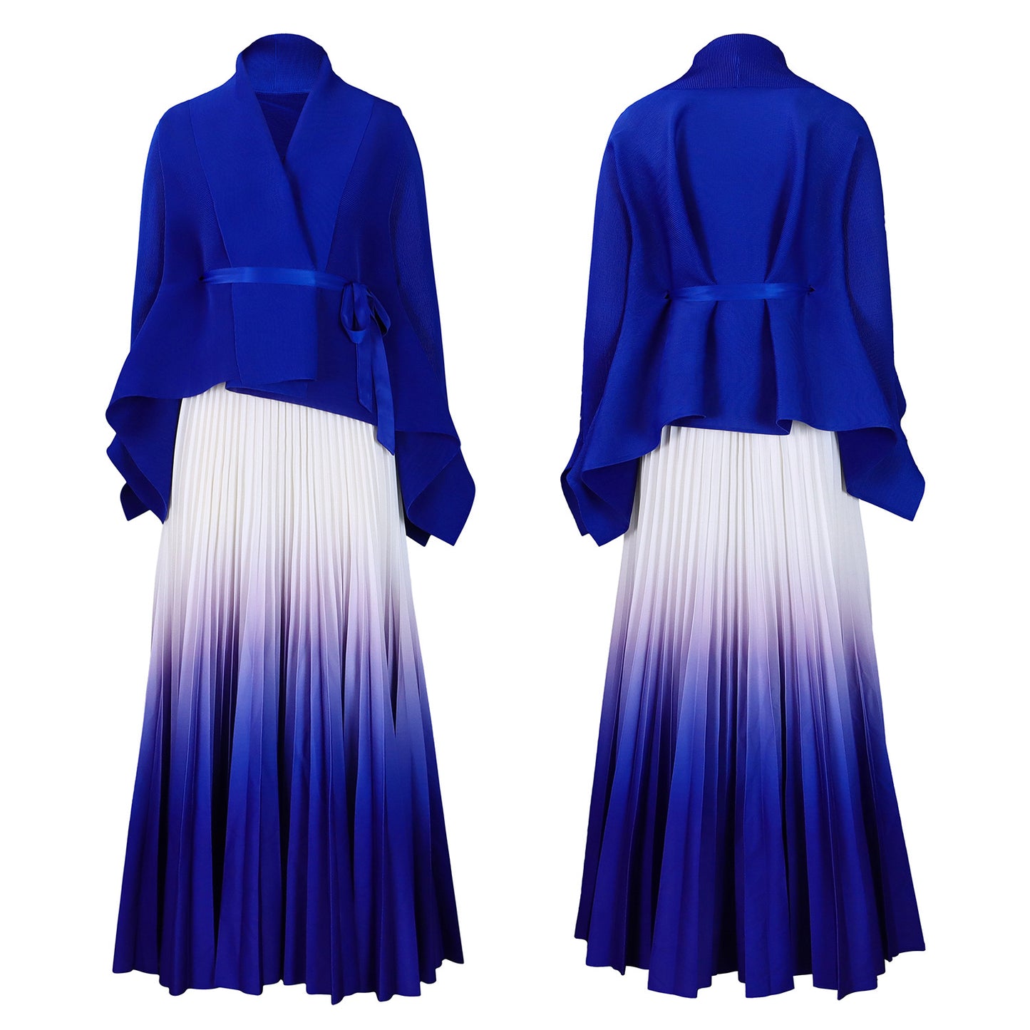C8610 African plus size Women's Spring New Fashion Strap Bat Sleeve Top Gradient Color-changing Skirt Two-piece Set